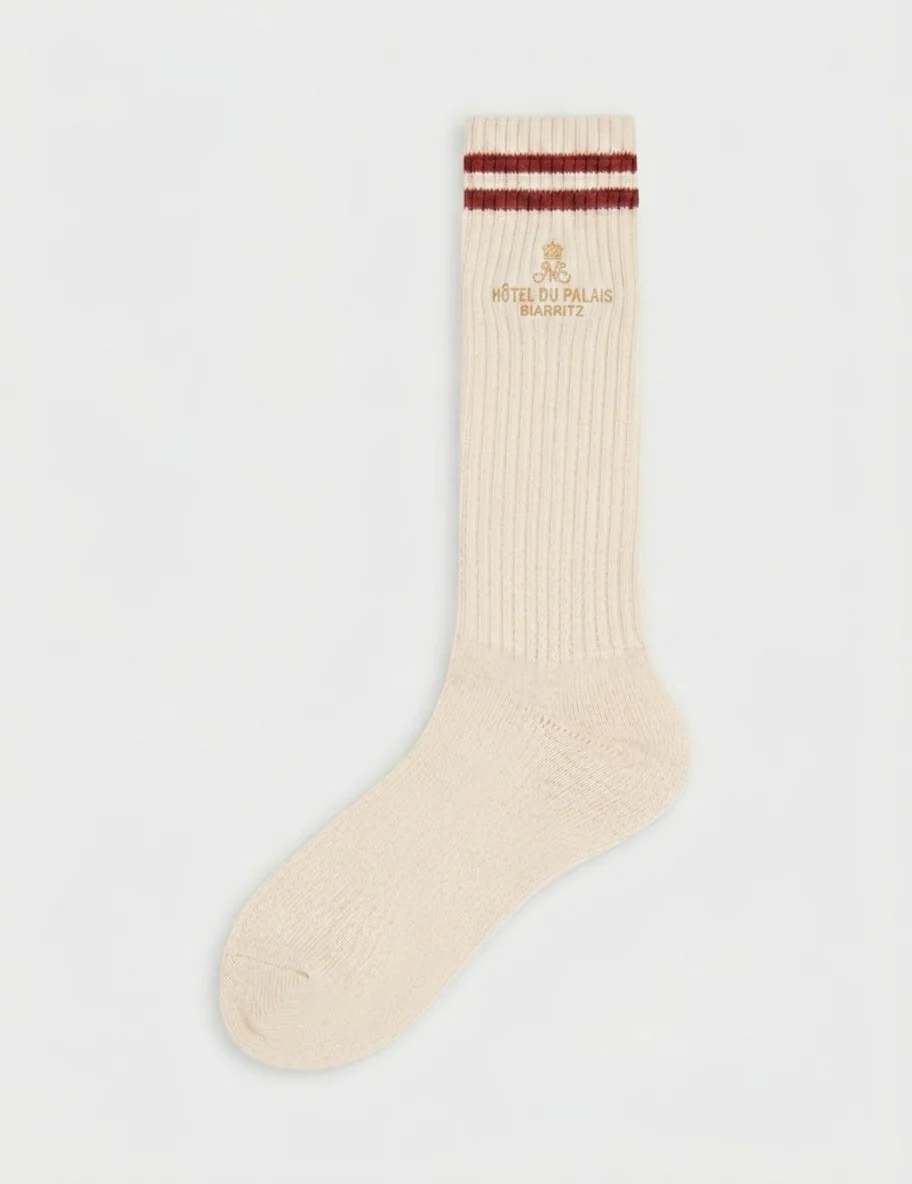 Chaussettes côtelées écrues rayures orange rouille - Image 3