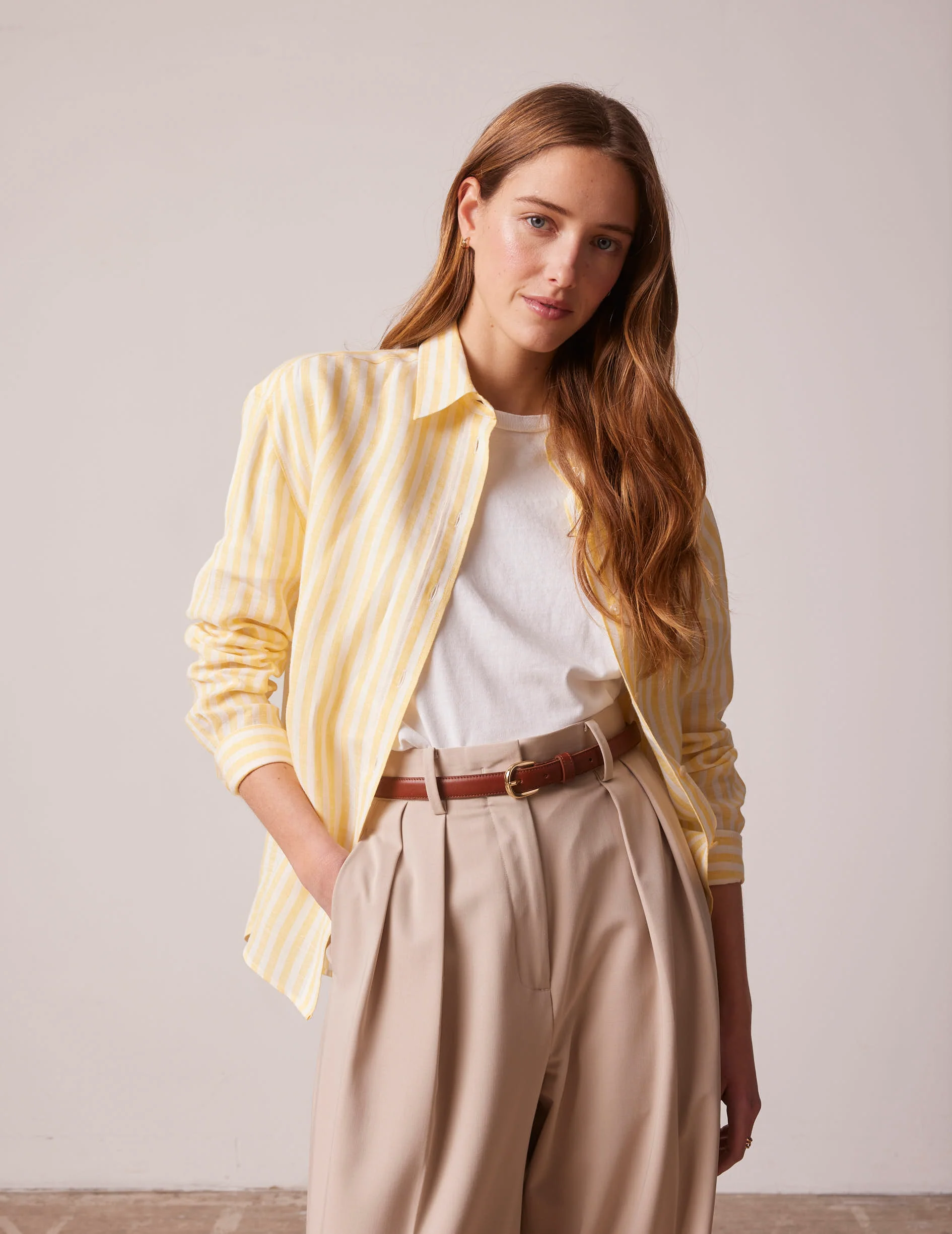 Chemise Ambre en lin rayée jaune