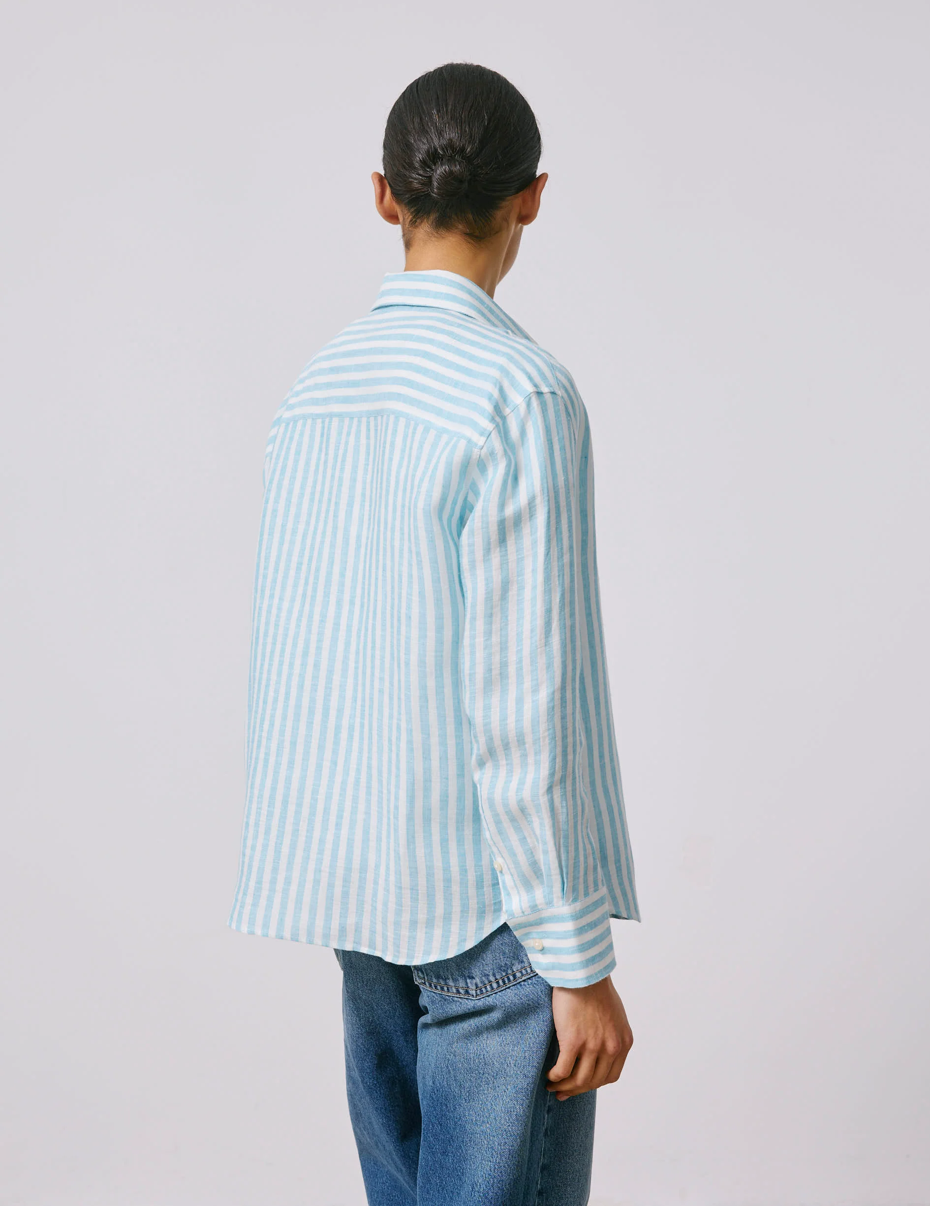 Chemise Ambre rayée en lin turquoise - Image 3