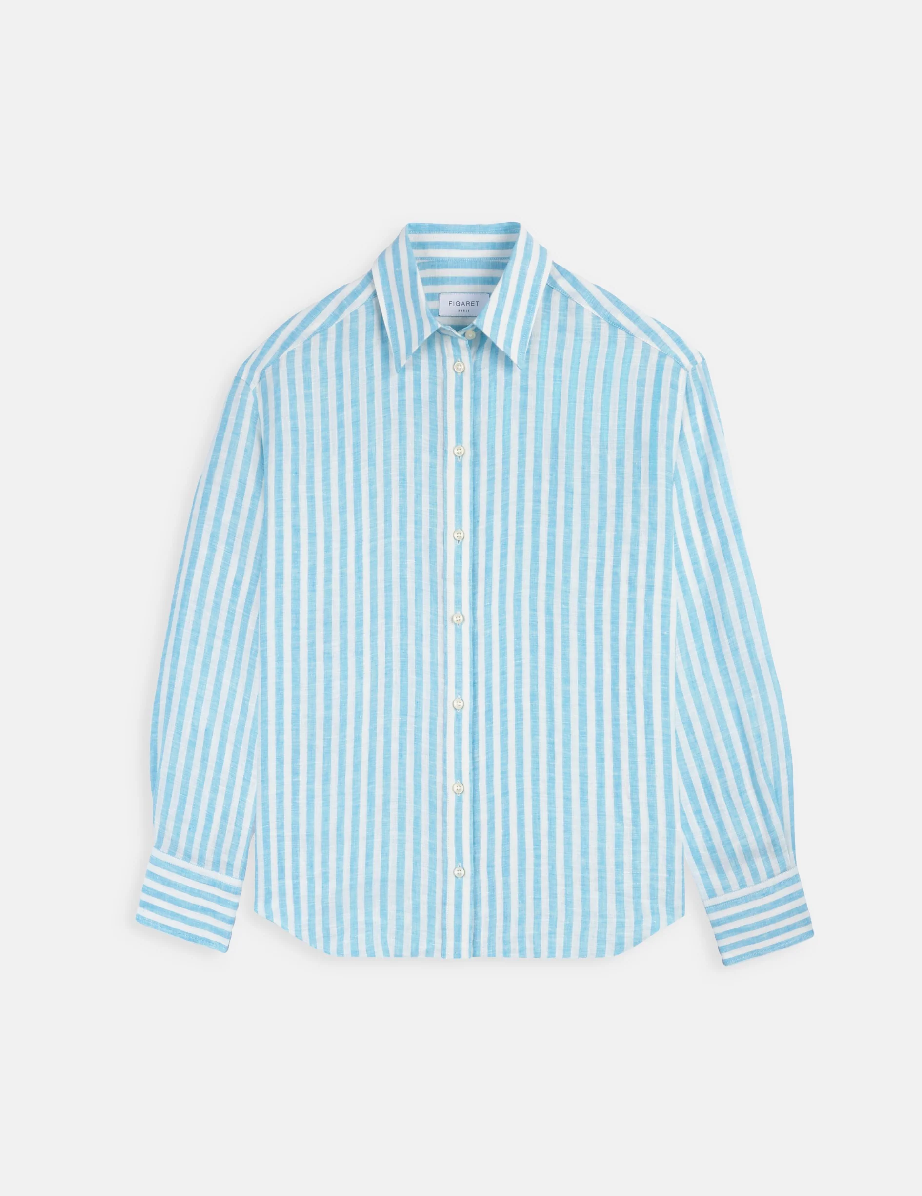 Chemise Ambre rayée en lin turquoise - Image 5