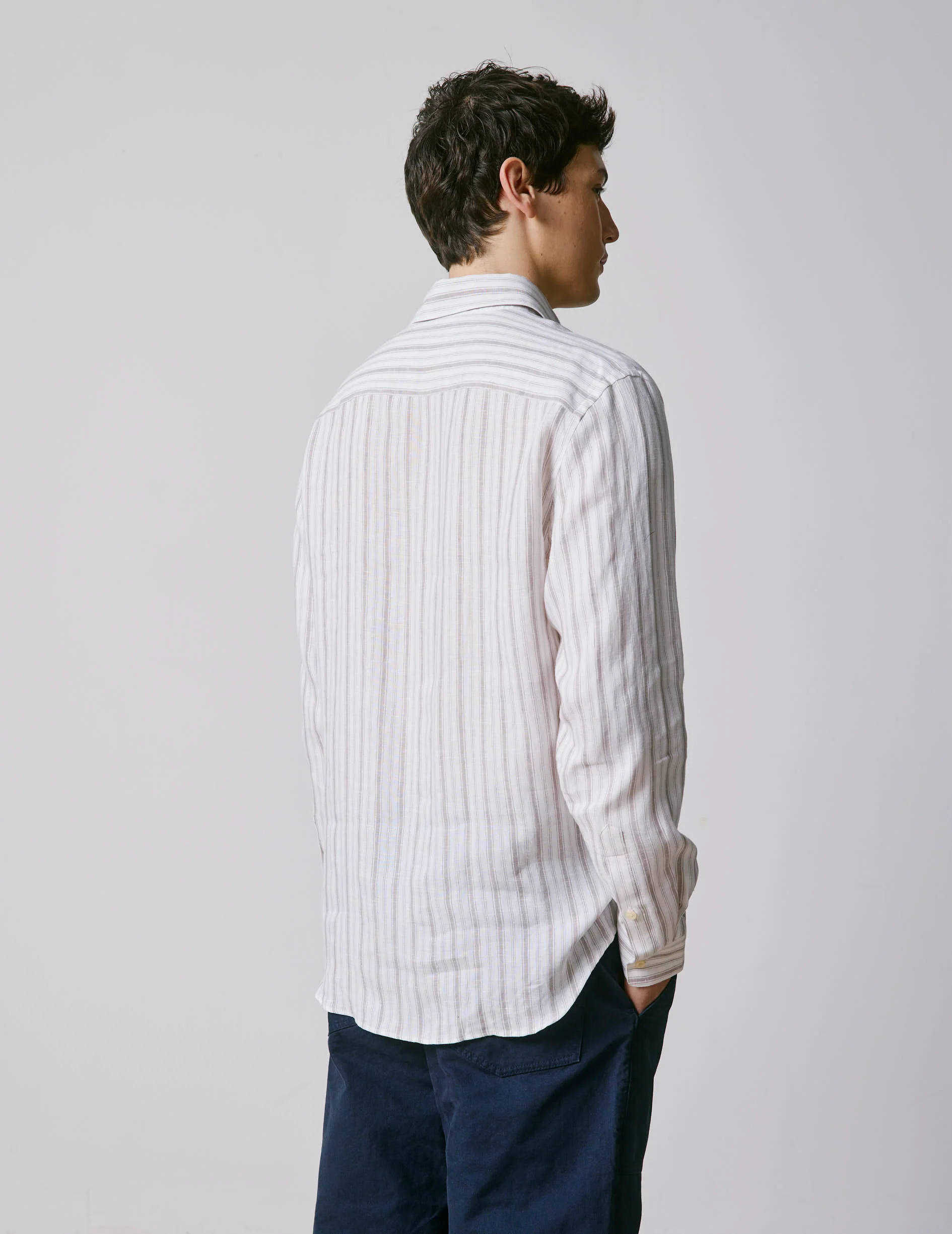 Chemise Auguste en lin rayé beige - Image 2