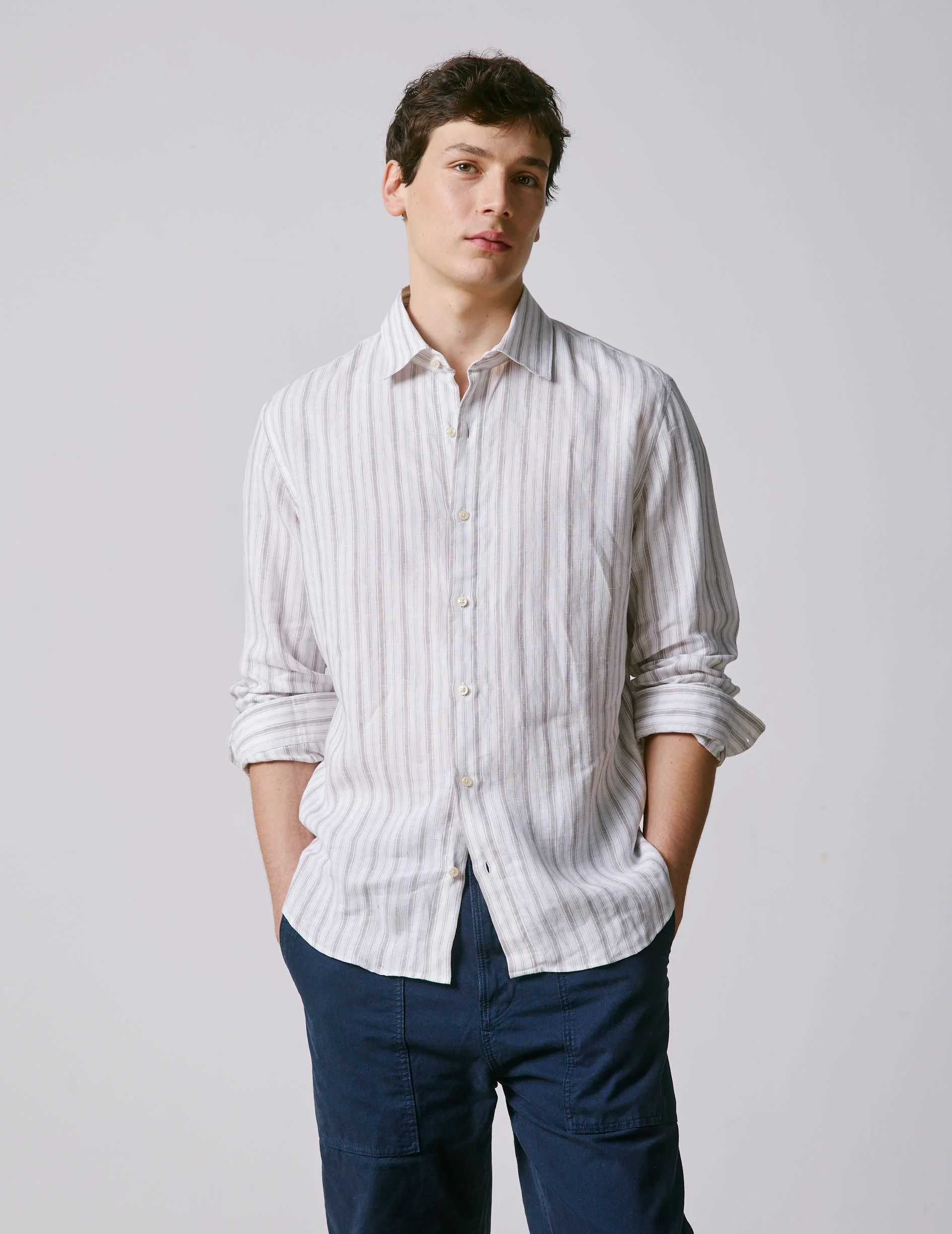 Chemise Auguste en lin rayé beige - Image 3