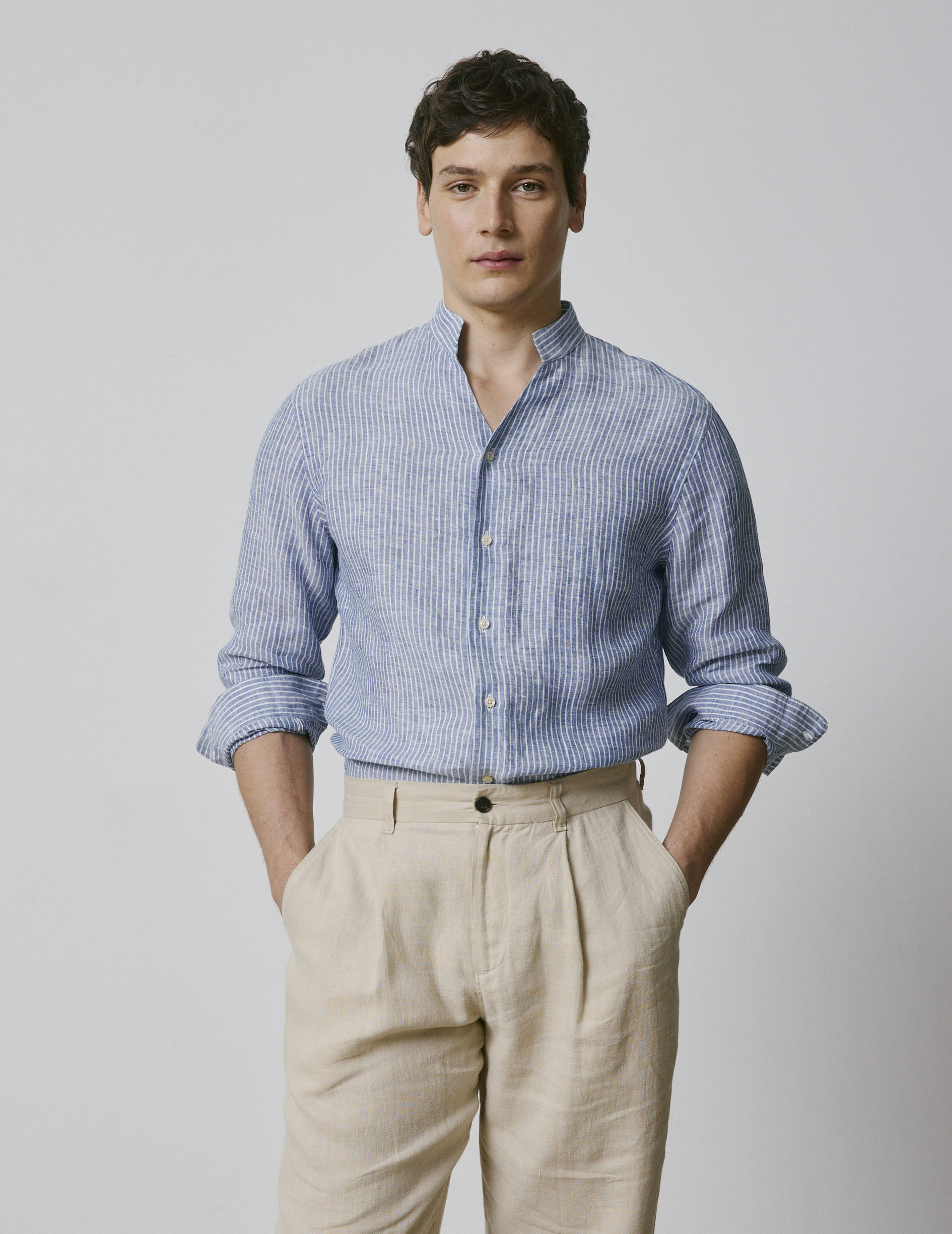 Chemise Carl en lin rayé bleu
