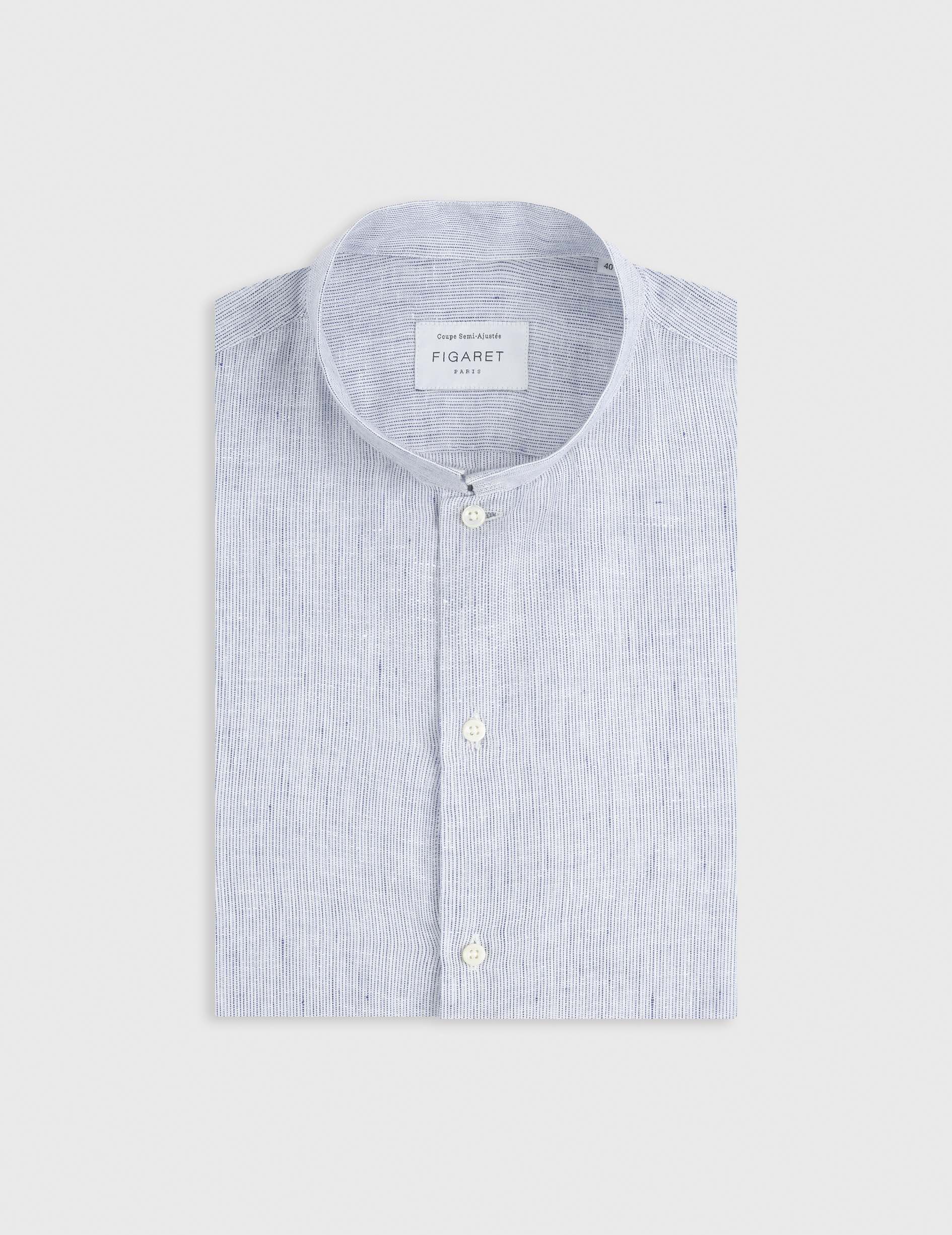 Chemise semi-ajustée en lin rayé bleu marine - Image 4