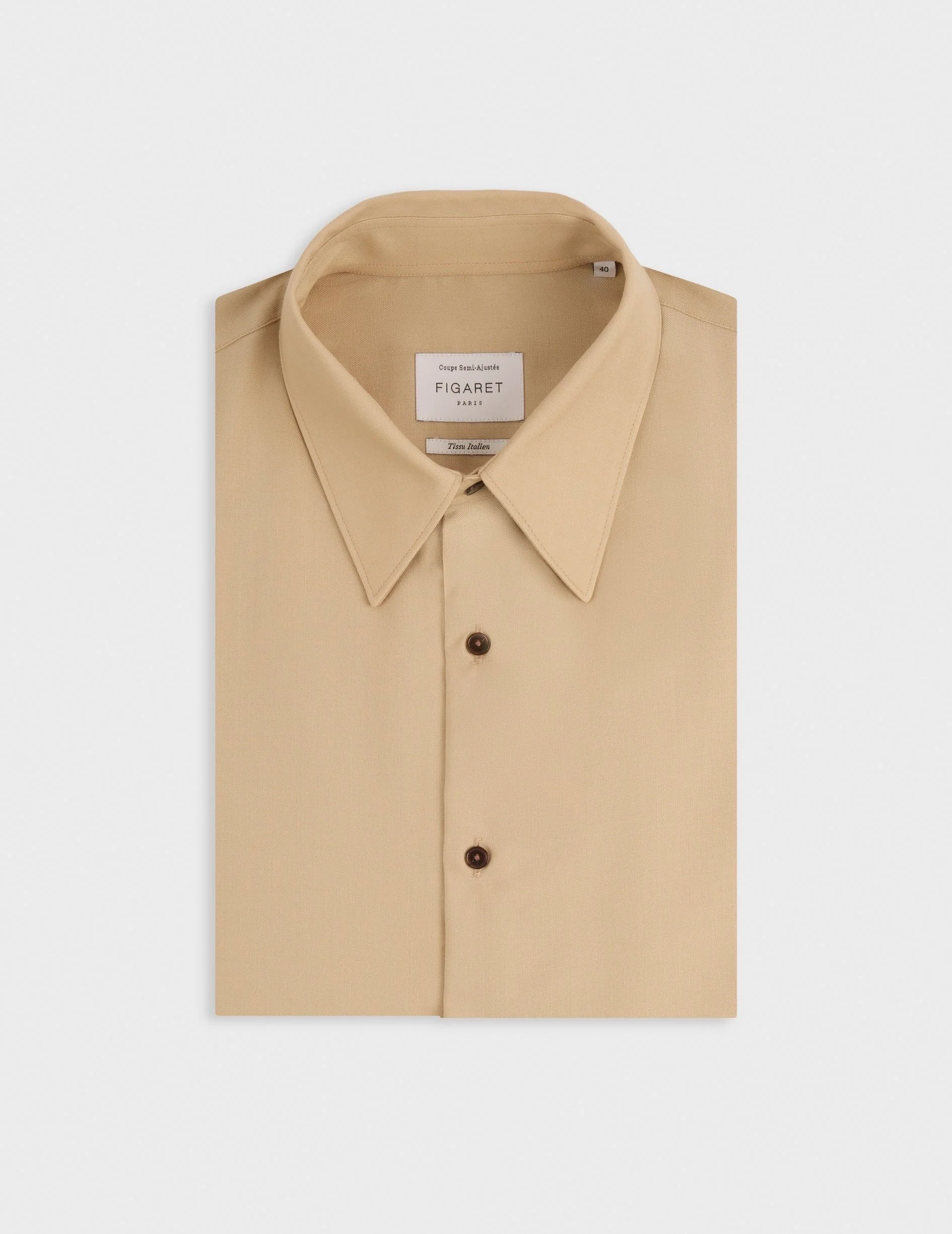 Chemise semi-ajustée en laine vierge beige - Image 4