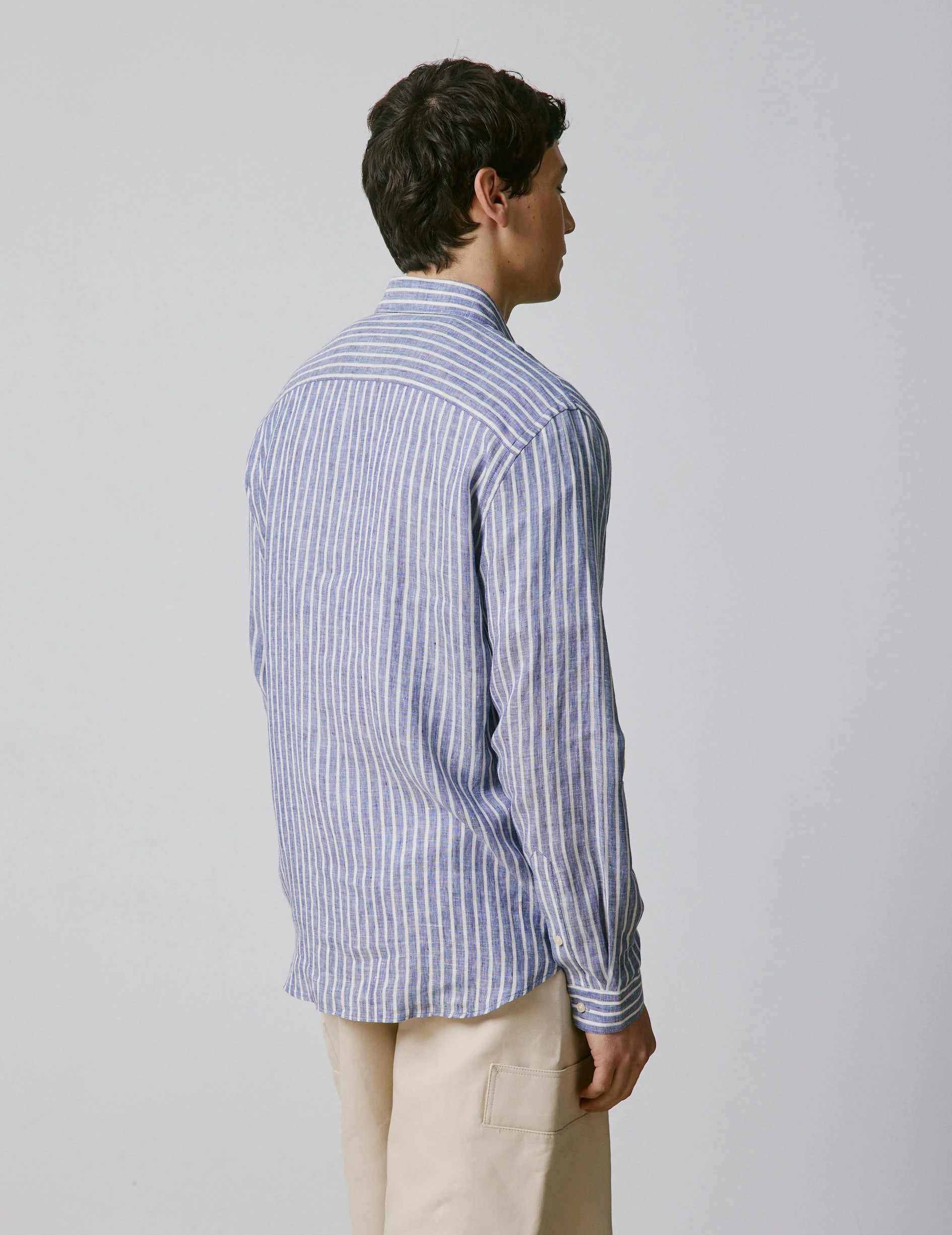 Chemise Gaspard en lin rayé bleu - Image 2