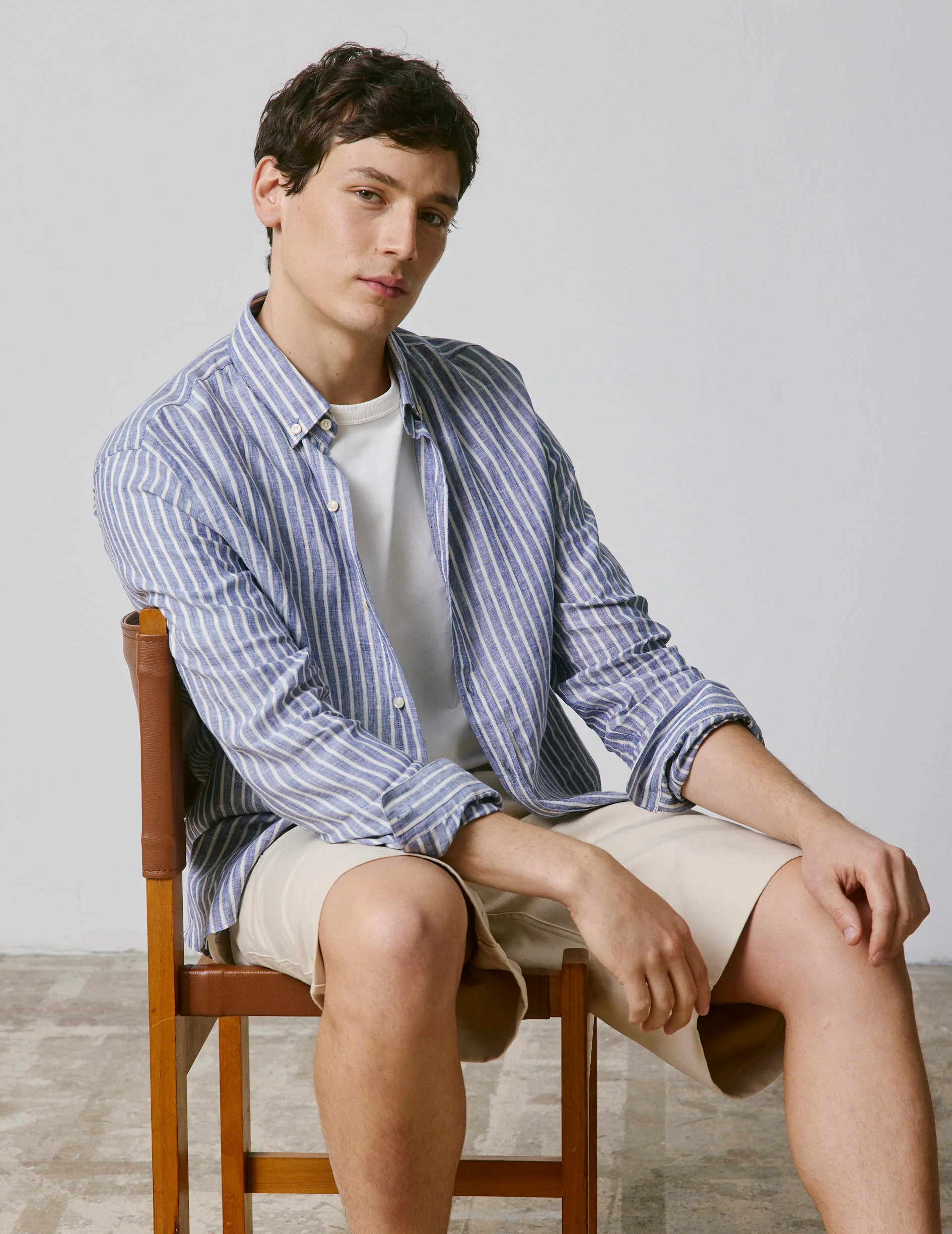 Chemise Gaspard en lin rayé bleu - Image 3