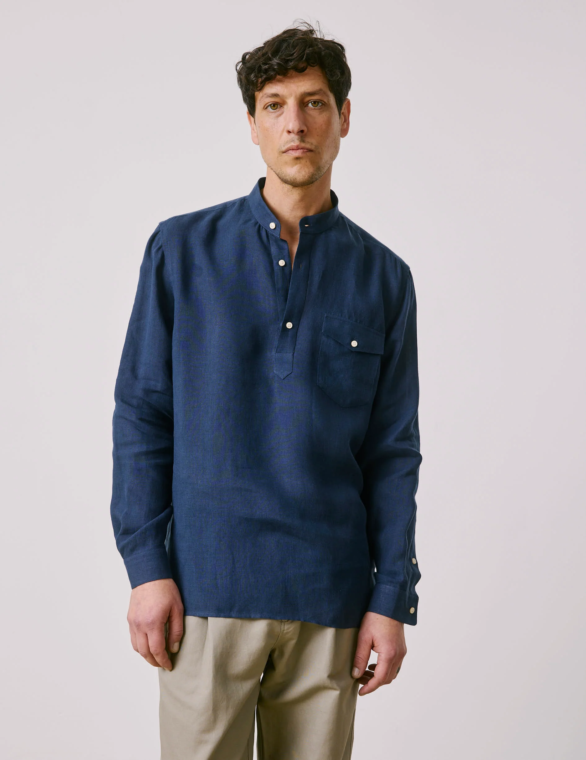 Chemise Popover Hilario en lin bleu marine - Image 3