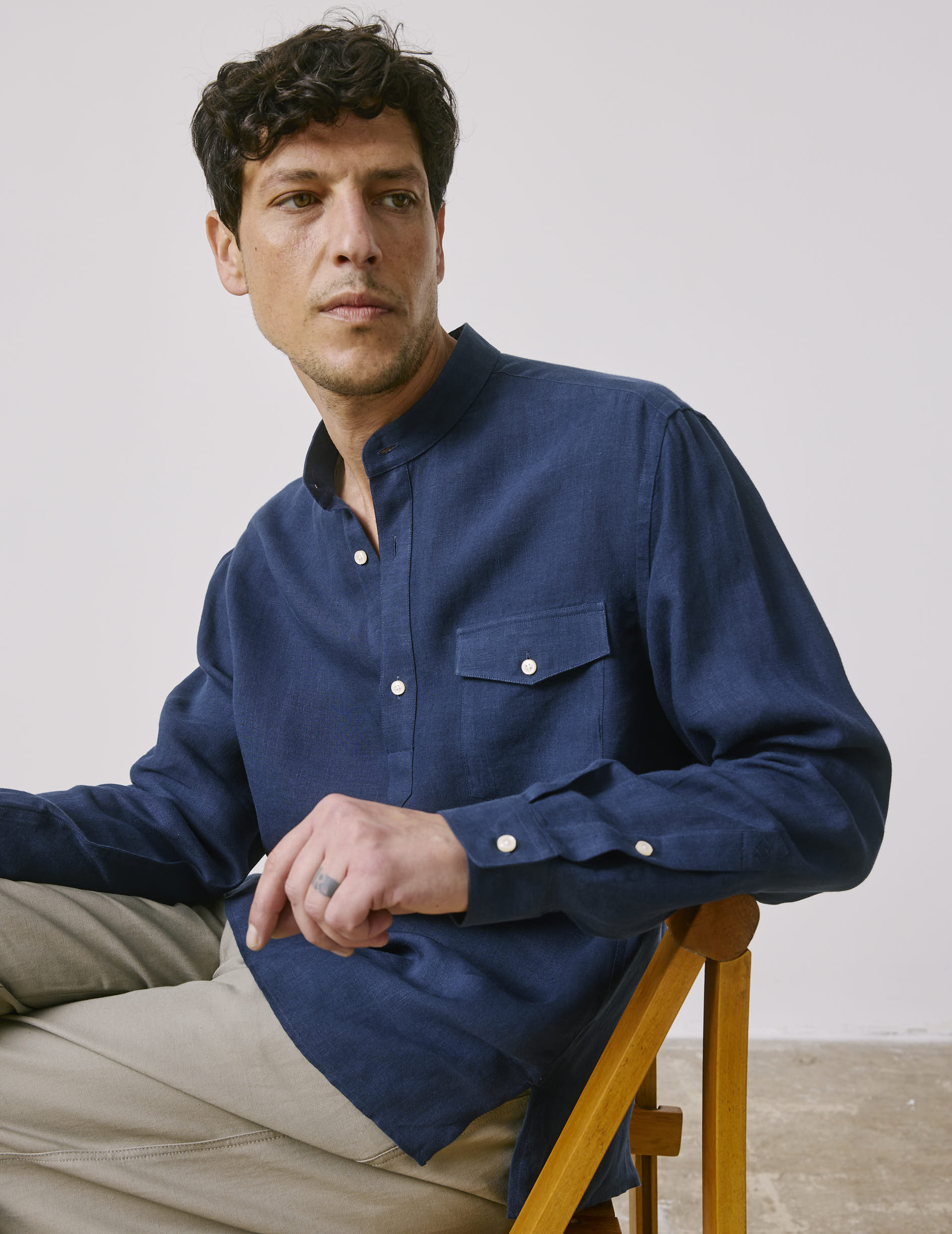 Chemise Popover Hilario en lin bleu marine - Image 4