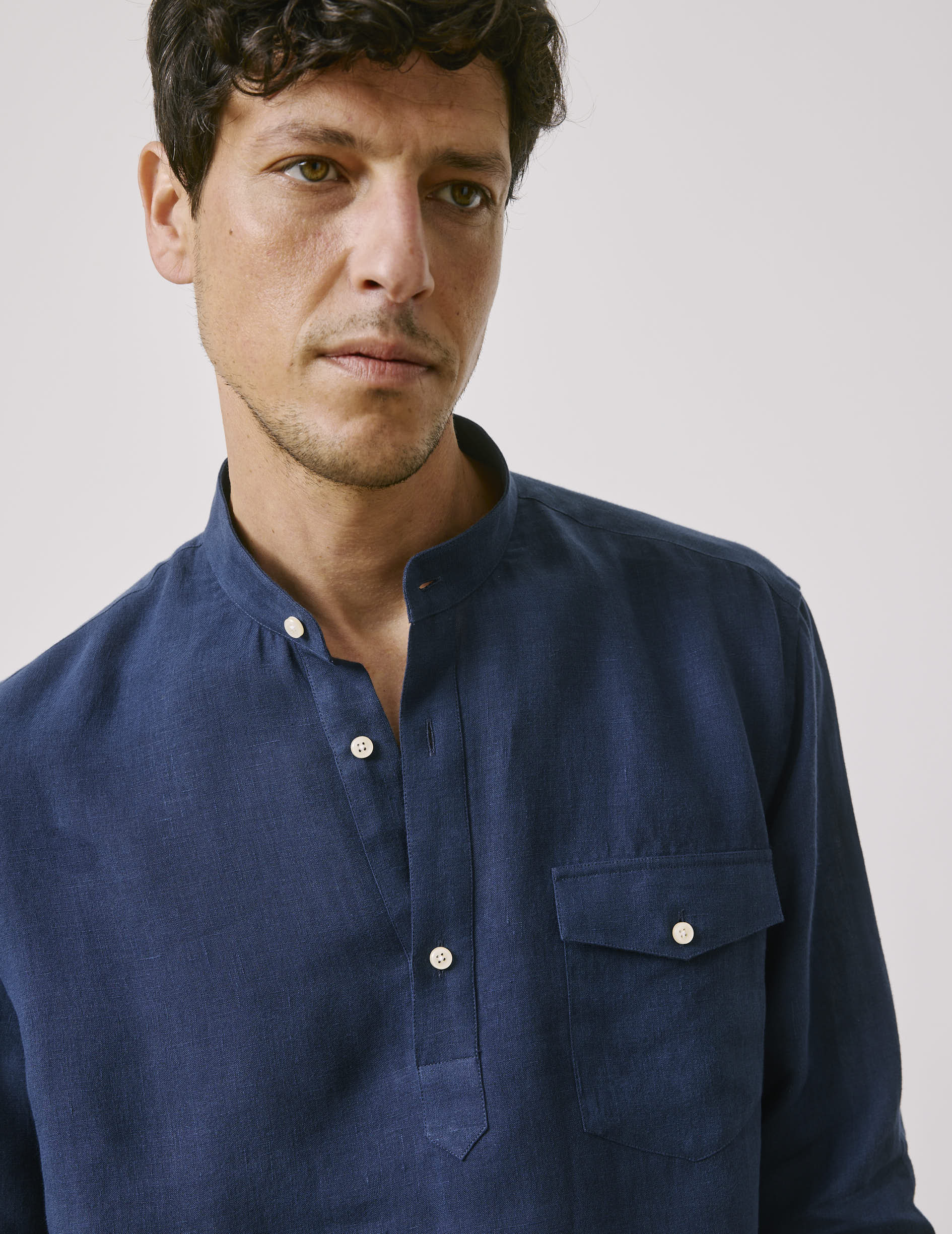 Chemise Popover Hilario en lin bleu marine - Image 5