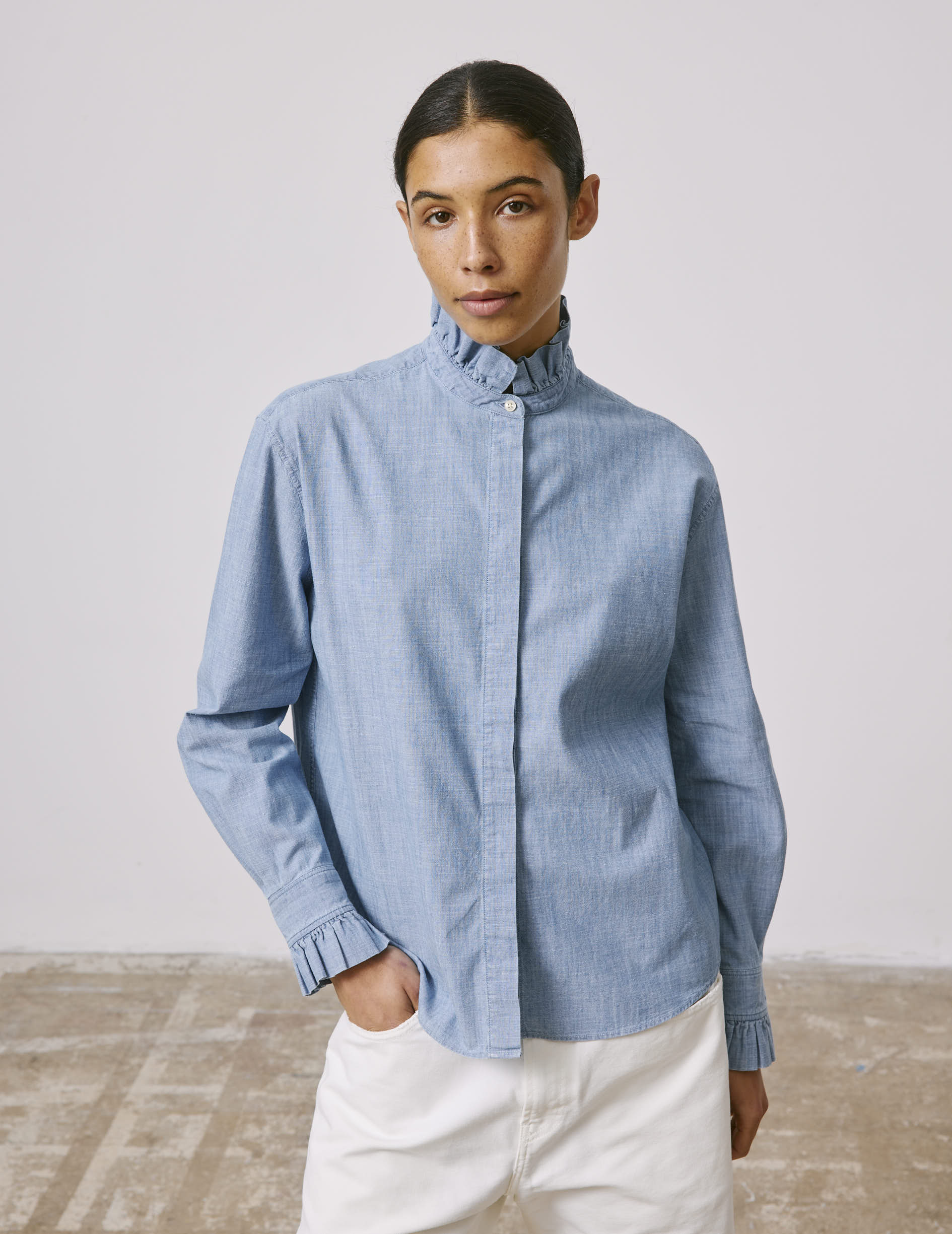 Chemise Laurine gorge cachée bleue