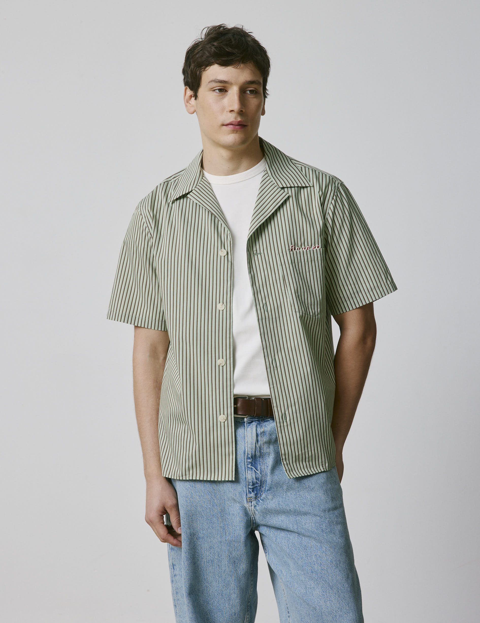 Chemise Noah manches courtes rayée kaki - Image 4
