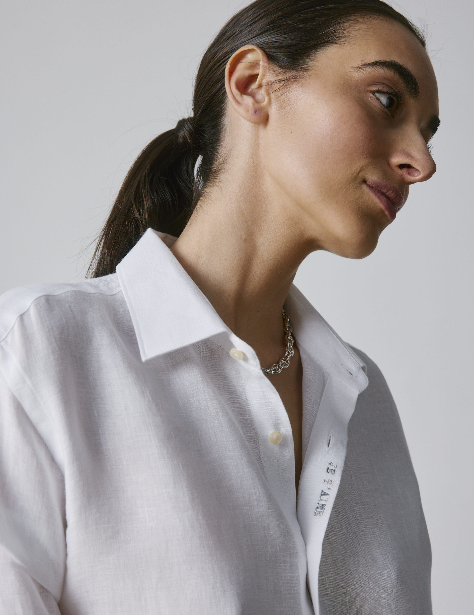 Chemise mixte "Je t'aime" en lin blanc - Image 7