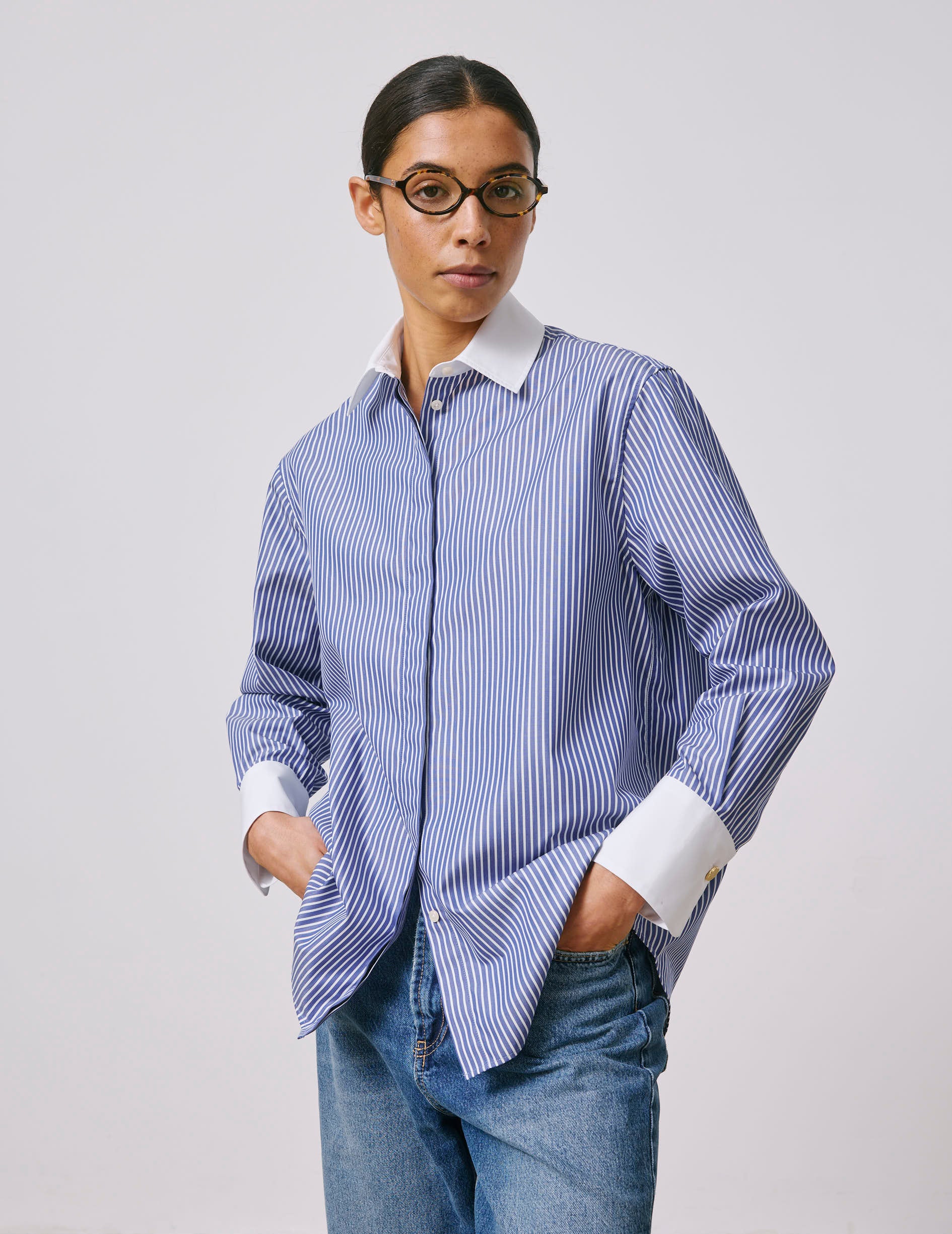 Chemise Naéline avec cravate amovible bleue - Image 5