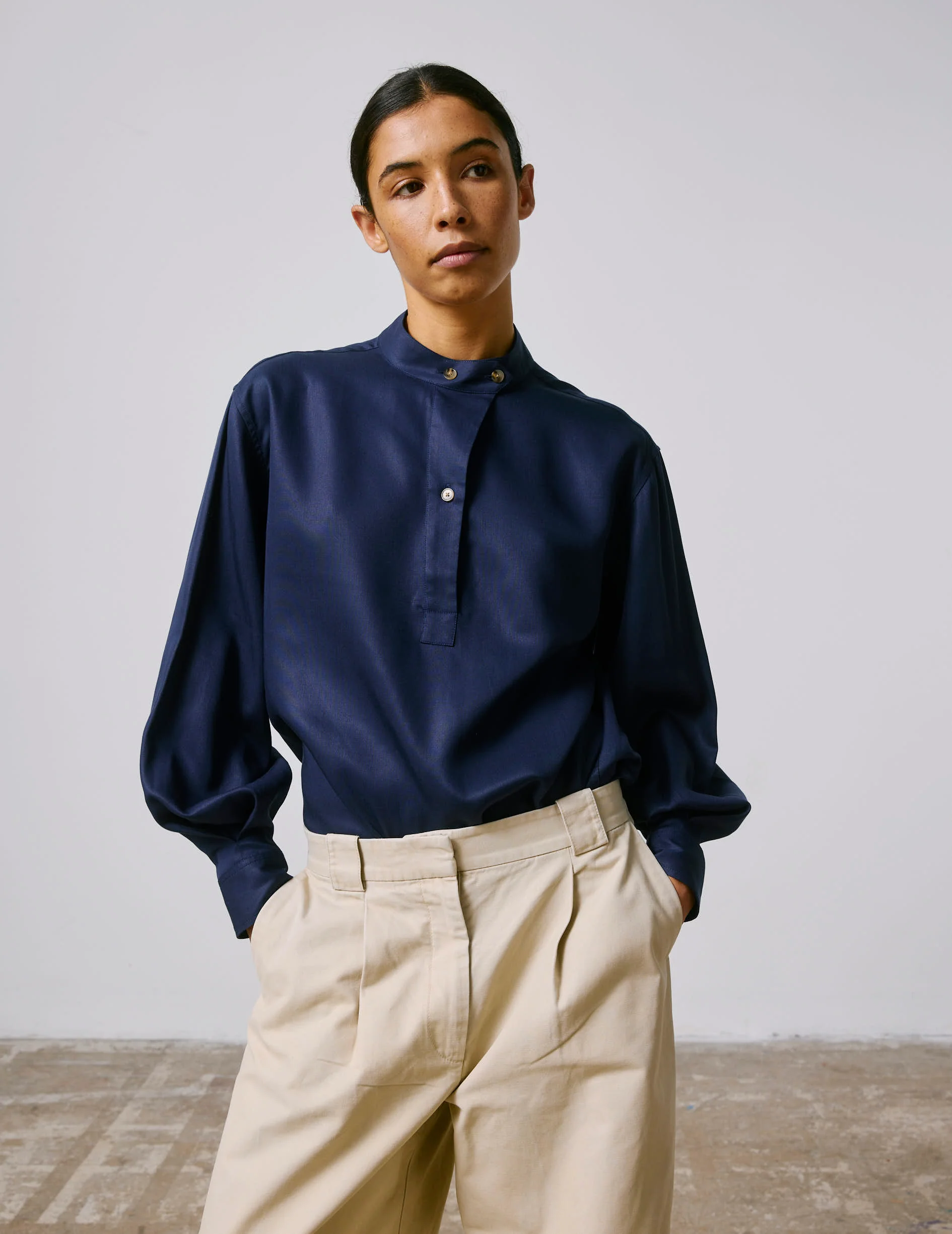 Chemise popover Nessa rayée bleu marine
