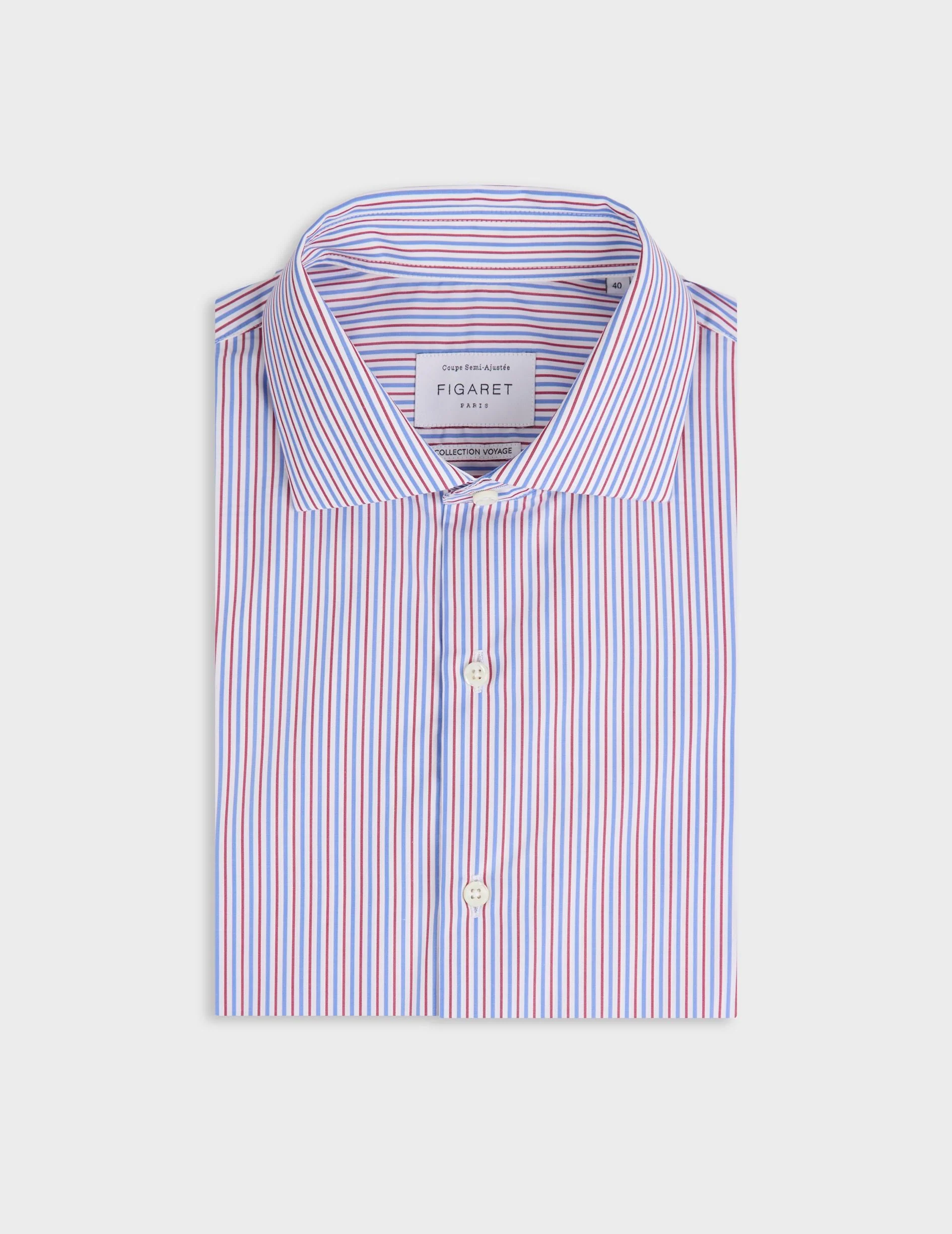 Chemise Voyage col italien en popeline rayée