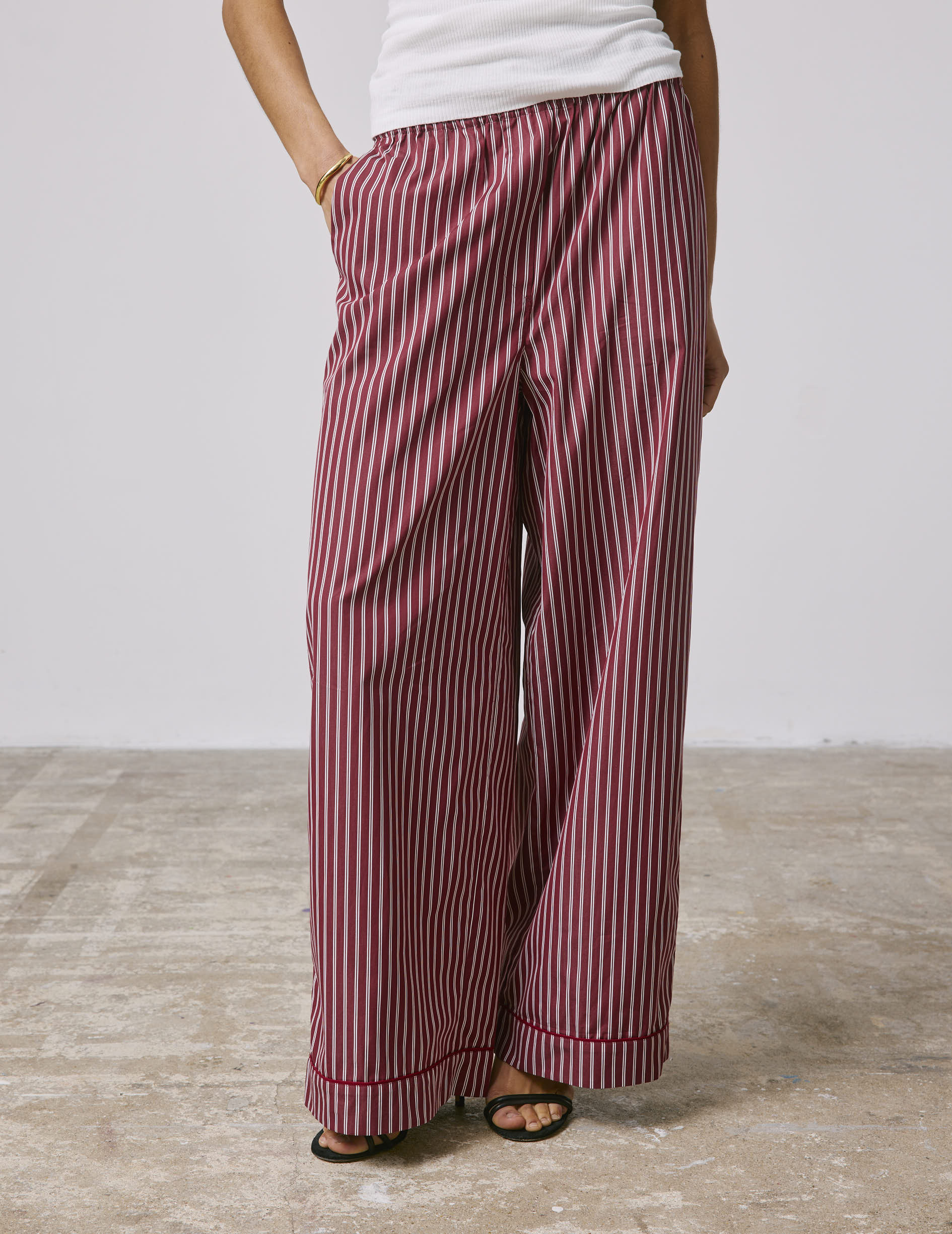 Pantalon de pyjama Notte en popeline rayée bordeaux