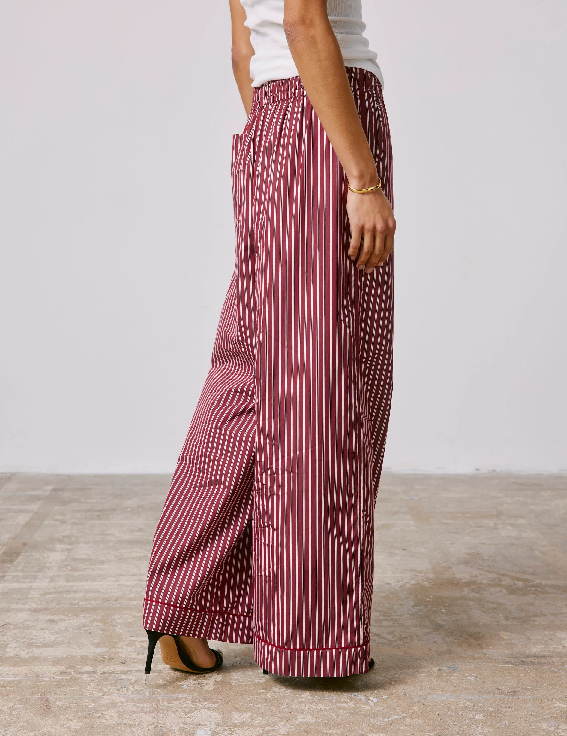 Pantalon de pyjama Notte en popeline rayée bordeaux - Image 3