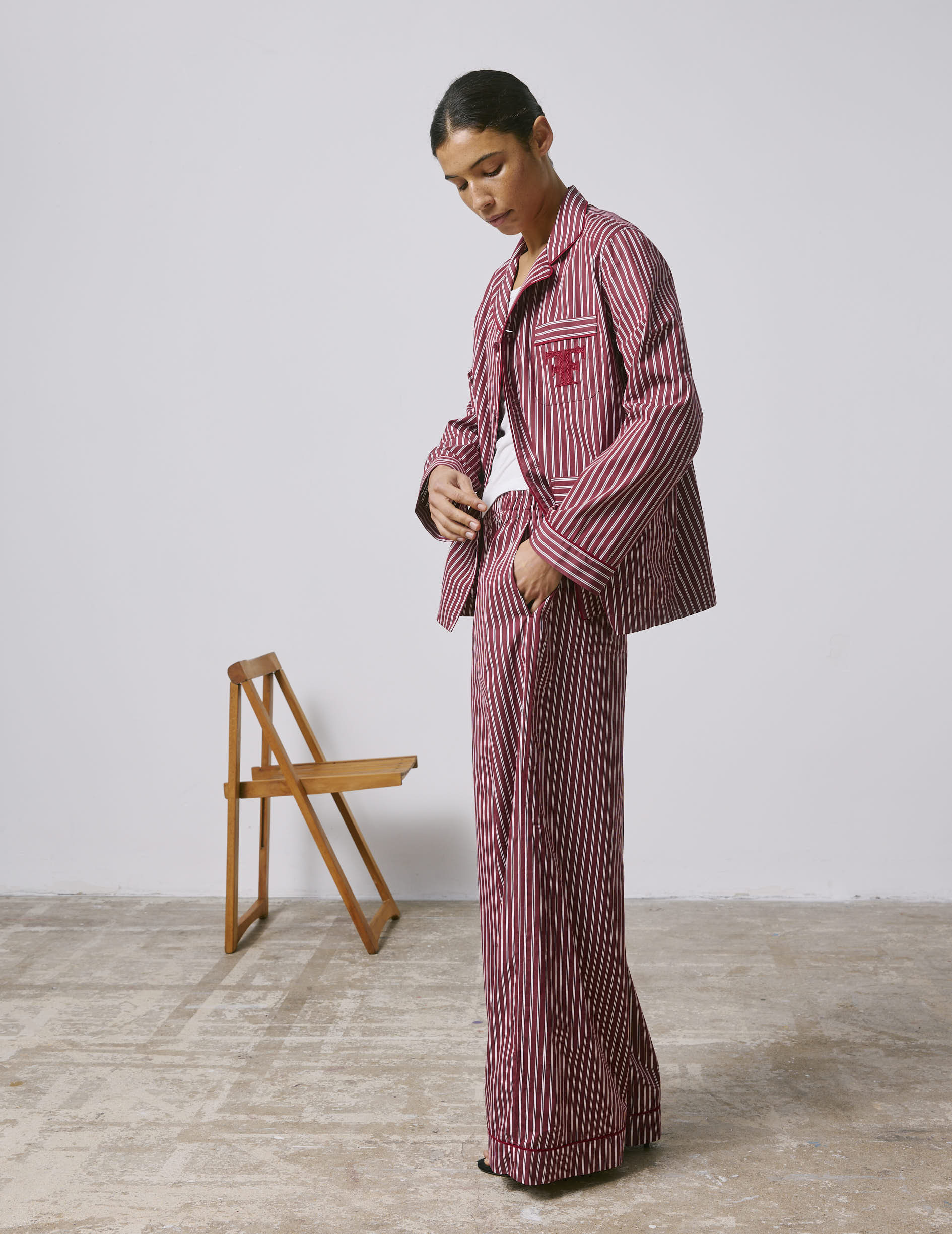 Pantalon de pyjama Notte en popeline rayée bordeaux - Image 4