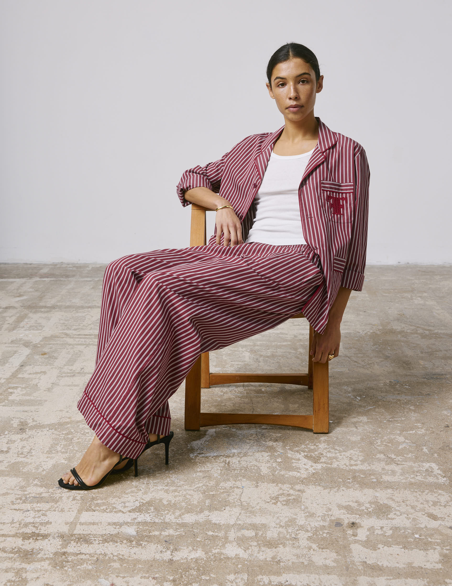 Pantalon de pyjama Notte en popeline rayée bordeaux - Image 5