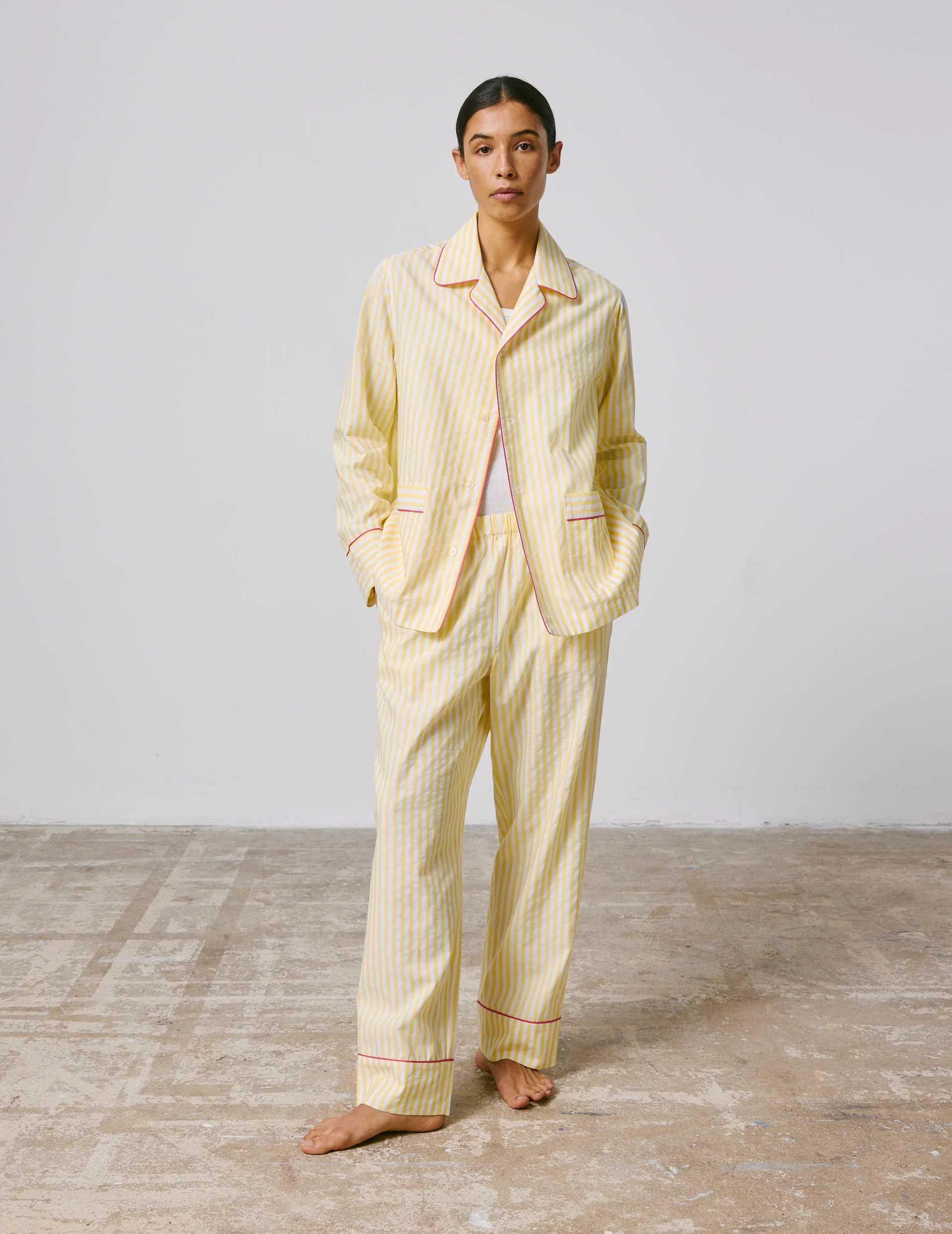 Pyjama Louise en coton et lin rayé jaune - Image 3