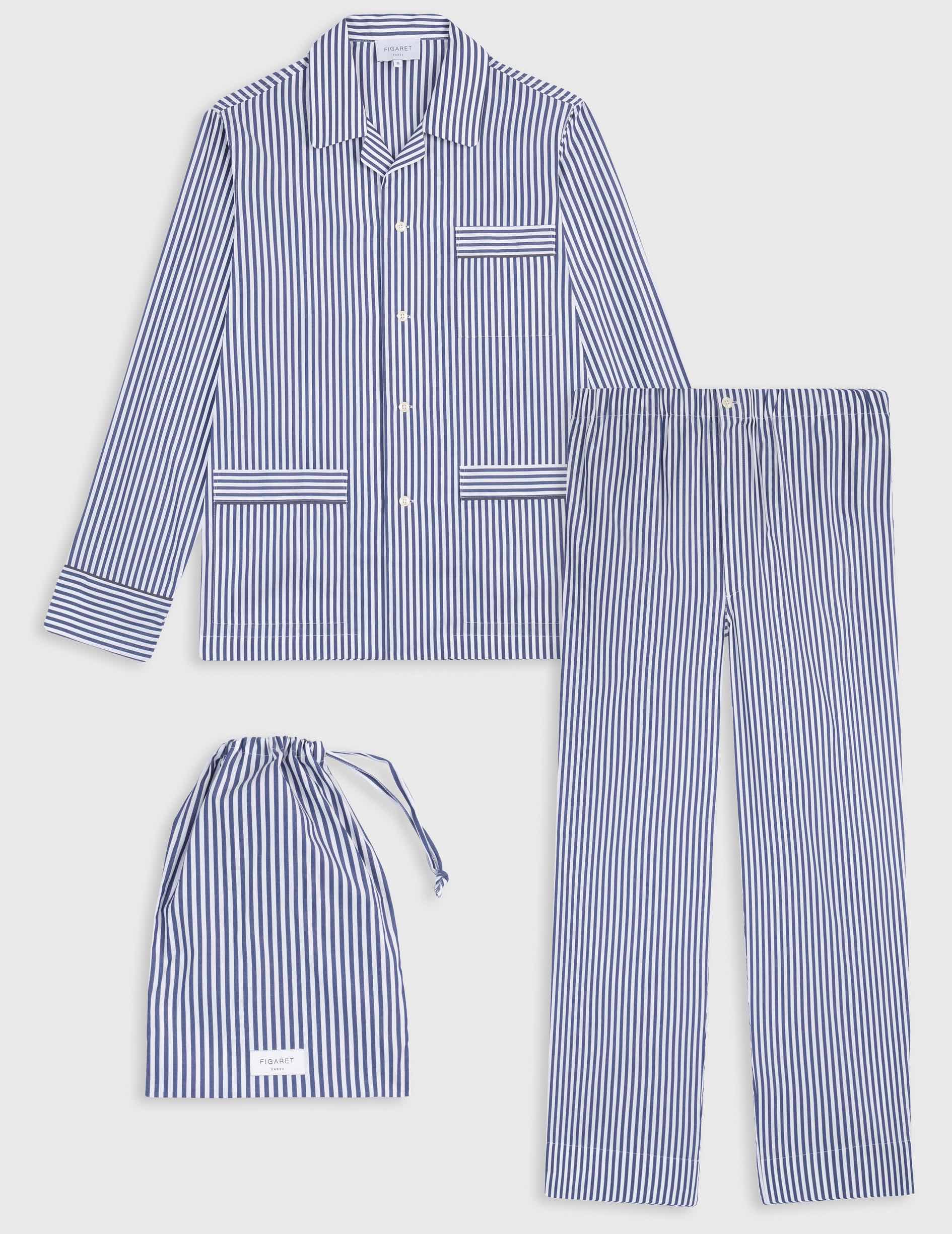 Pyjama Louis en popeline rayée marine