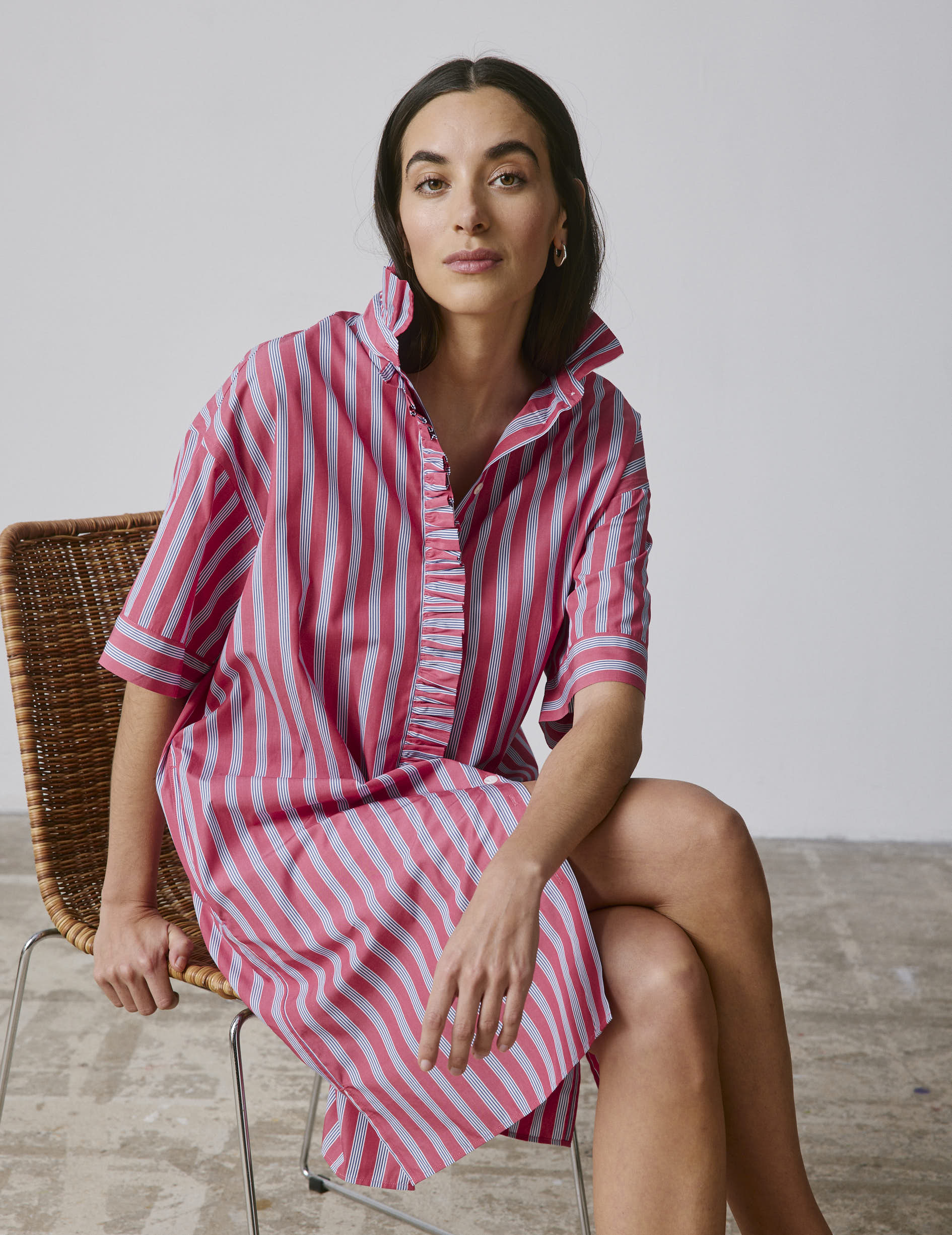 Robe Nivine en popeline rayée rose foncée - Image 4