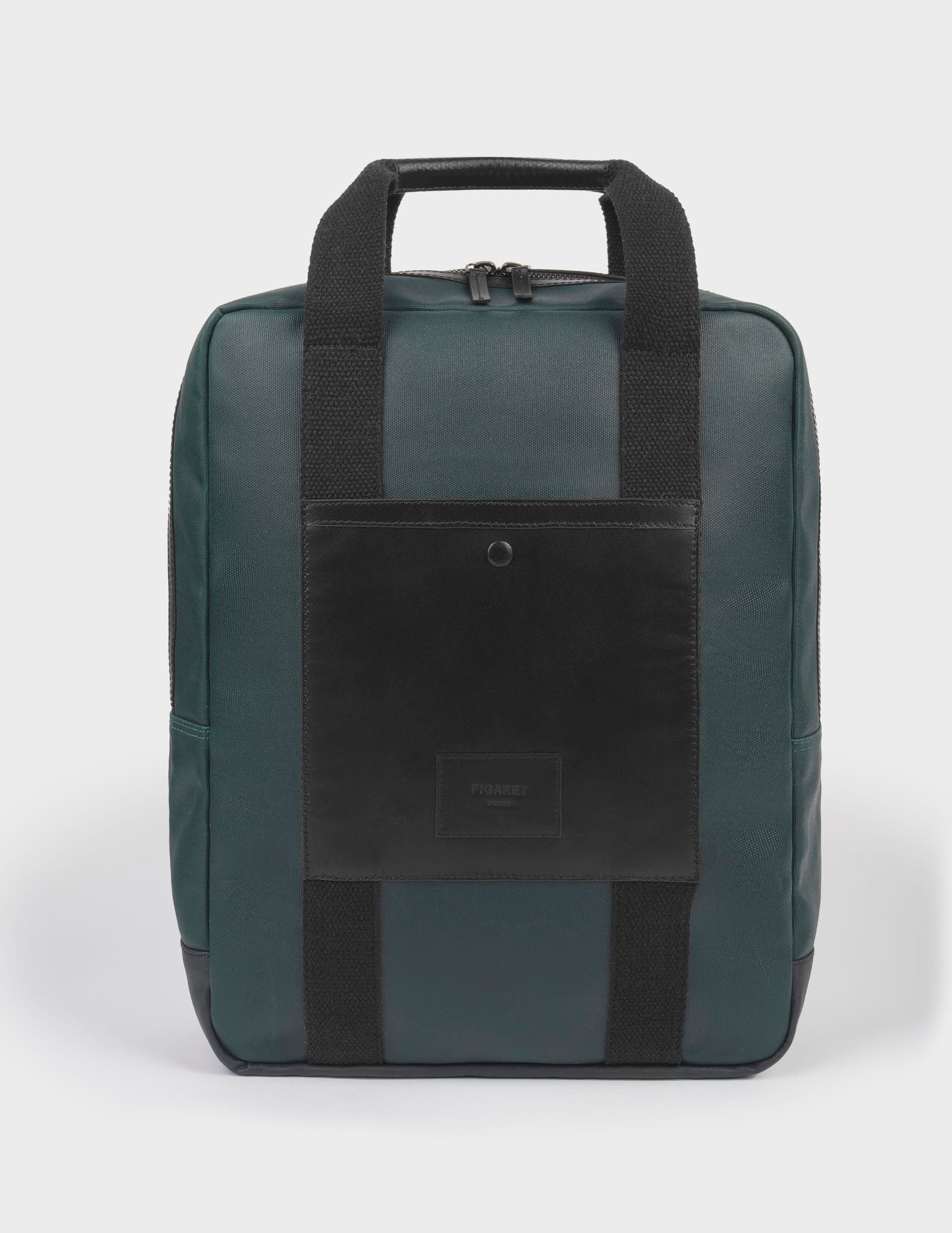 Sac à dos en canvas enduit et cuir vert - Image 4