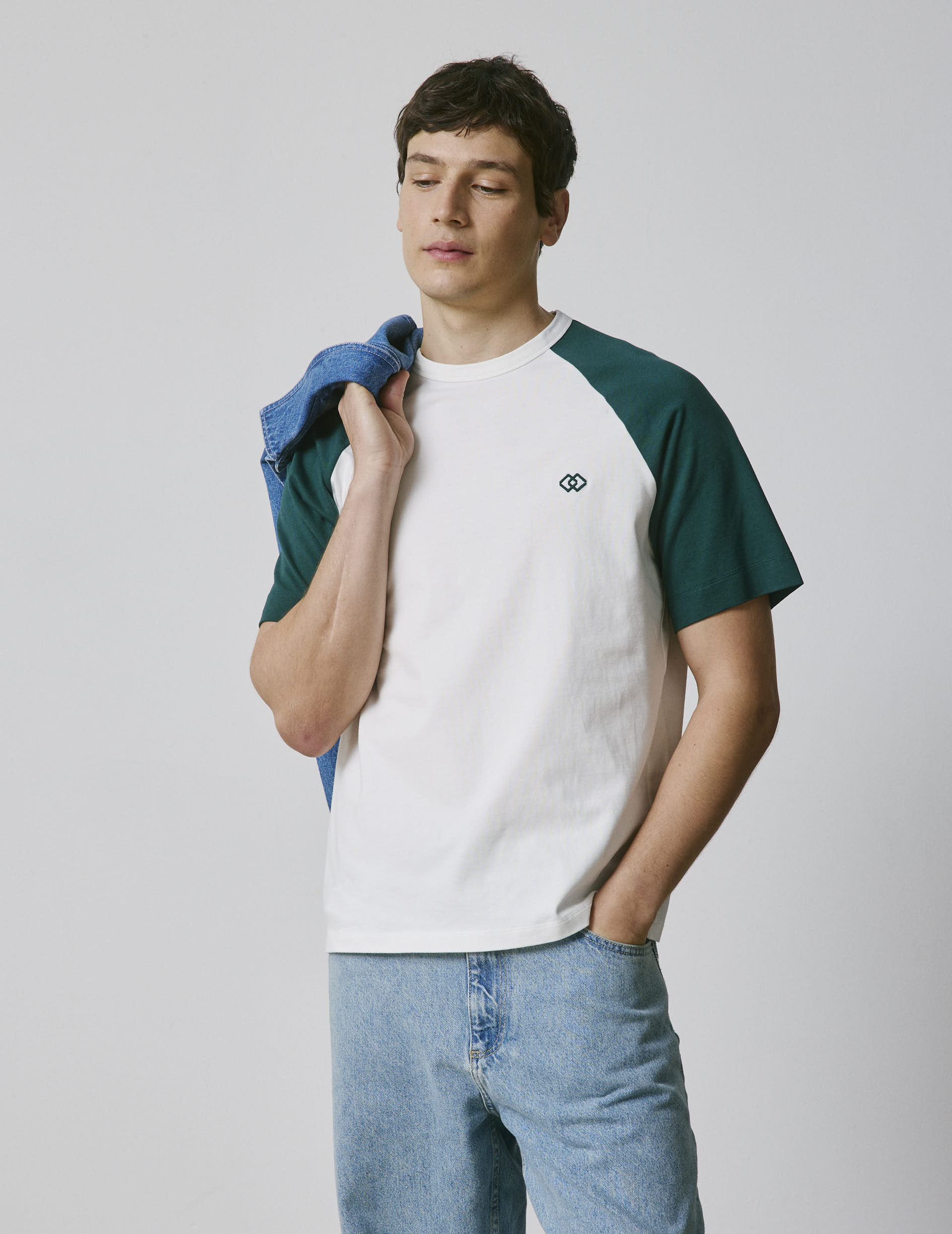 T-shirt Neville en coton écru et vert - Image 3